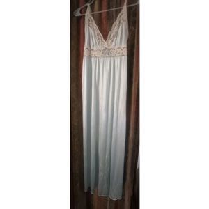 Womens Vintage Ice Blue BARAD Silk Lace Trim Long Nightgown Sissy Slip Dress USA